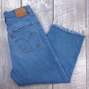 Levis Ribcage Straight Crop Jeans Womens 30 Blue Denim High Rise Cut Off Pants